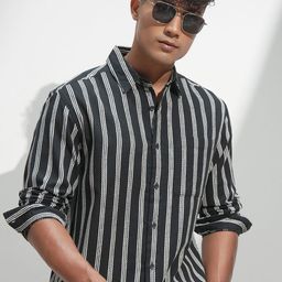 HIGHLANDER Men Comfort Relaxed Fit Vertical Striped Spread Collar Casual Shirt-picture-9