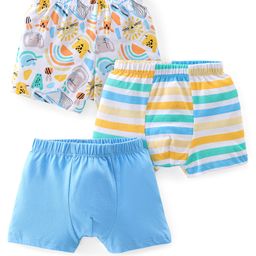Babyhug 100% Cotton Knit Single Jersey Solid Stripe & Animal Print Trunks Pack of 3 - Blue & White-image-77