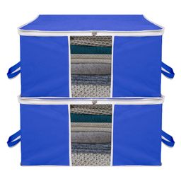 Kuber Industries Underbed Storage BagNon-Woven Blanket CoverRazai CoverWhite Border Transparent Window & HandleLargePack of 2,Royal Blue,-image-98