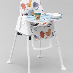 Babyhug  3 in 1 Comfy High Chair with Printed Cushion - White-21