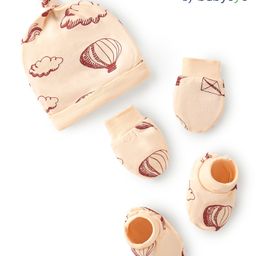 Babyoye 100% Cotton With Eco- Jiva Finish Cap Mitten & Booties Set Air Balloon Print - Dawn-image-88