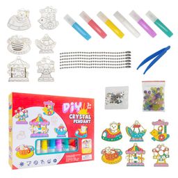 VGRASSP Crystal Pendant Art & Craft Set Toy For Kids DIY Toy Window Art Suncatcher Kit With 6 Color, 6 Pendants, Color Diamonds, 6 Chains, Normal Beads, Picker Tool - Random Design-29