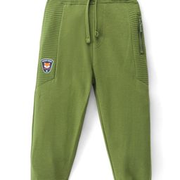 Babyhug Cotton Terry Knit Full Length Lounge Pant with Fox Applique - Green-image-3