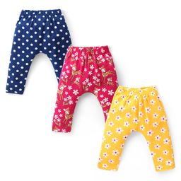 Babyhug Interlock Knit Full Length Diaper Leggings with Floral & Animal Print Pack of 3 - Multicolour-image-52