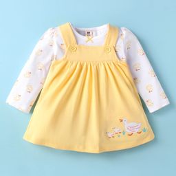 ToffyHouse Cotton Knit Frock & Full Sleeves Inner Tee With Duck Patch & Print - Yellow-image-47