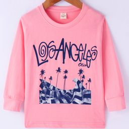 Olio Kids Cotton Knit Full Sleeves Winter T-Shirt with Text Print - Pink-image-66