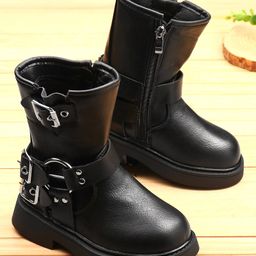KIDLINGSS Double Buckle Zip Up Winter Boots - Black-image-17