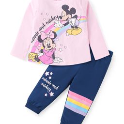 Babyhug Disney Single Jersey Knit Full Sleeves Night Suit With Minnie Mouse Graphics - Navy Blue & Pink-image-54