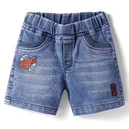 Olio Kids Above Knee Length Washed Denim Shorts with Text Print - Light Blue-image-41