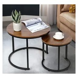 RIZIK STORE Metal Base Handmade Round Coffee/Nesting/Side/Center Table with Marble Finish Wooden White Top for Living Room/Drawing Room/Balcony Gold (Black & Natural wood)-picture-21