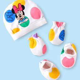 Babyhug Disney Interlock Knit Cap Mittens & Booties Set with Minnie Mouse Graphics White - Diameter 12 cm-picture-17