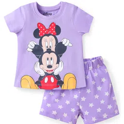 Babyhug Disney Single Jersey Knit Half Sleeves Shorts Nightsuit With Minnie Mouse Graphic - Purple-picture-34