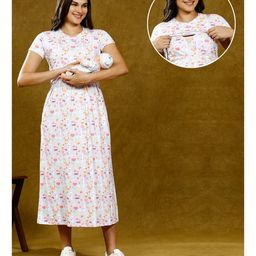 True Shape Half Sleeves Hearts Printed Maternity Dress With Nursing Access - Grey-image-85