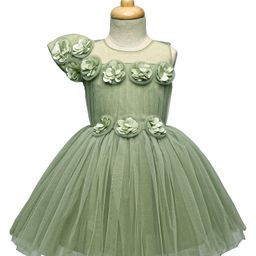 Enfance Sleeveless Floral Applique Shimmered Flared Dress - Pista Green-image-16