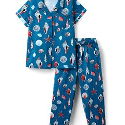Honeyhap Premium 100% Cotton Knit Half Sleeves Night Suit with Leaves Print Bio Finish - Navy Peony-image-61