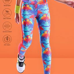 Pine Active Full Length Super Stretch Leggings Tropical Print - Red-image-33