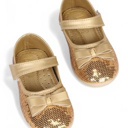 Lil Lollipop Bow Applique Detailed Sequins Embellished Mary Jane Ballerinas - Gold-image-67