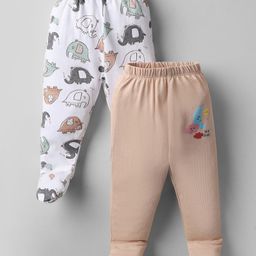 OHMS Single Jersey Knit Bootie Leggings With Animal Print Pack of 2 - Tan & White-image-24