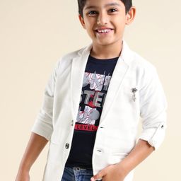 Dapper Dudes Full Sleeves Textured Blazer With Typography Printed Tee - White-image-54