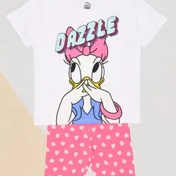 Pantaloons Junior Cotton Knit Mickey & Friends Featuring Half Sleeves Daisy Duck Character Printed Tee With Shorts Set - Purple Rose-picture-30