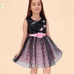 Cutecumber Woven Sleeveless Floral & Butterfly Applique Detailed Dress - Black-picture-34
