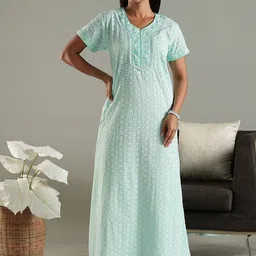 9shines Label Pure Cotton Chikankari Nightdress for Women Chic & Breezy Sleepwear-picture-12