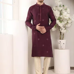 MULTI SHADES Ethnic Motifs Embroidered Mandarin Collar Sequenned Kurta With Trouser-image-100