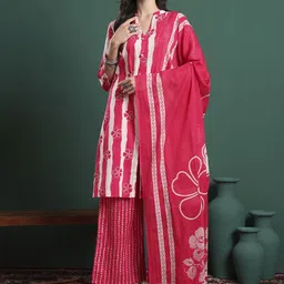 Yufta Women Striped Regular Pure Cotton Kurta with Palazzos & With Dupatta-36