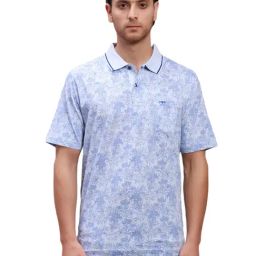 ColorPlus Blue Cotton Classic Fit Printed Polo T-Shirt-image-9