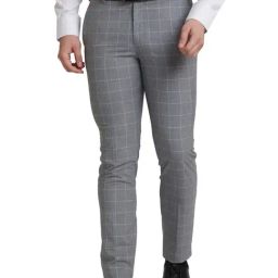 Park Avenue Grey Super Slim Fit Checks Trousers-image-72