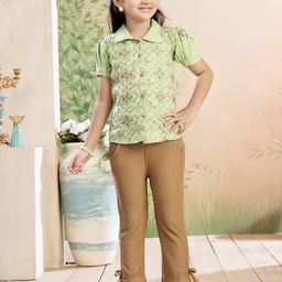 Muhuratam Girls Green Pure Cotton Clothing Set-picture-9