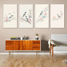 Nestroots Chirpy Birds Black Frame Nature Canvas Wall Painting - Set of 4-44