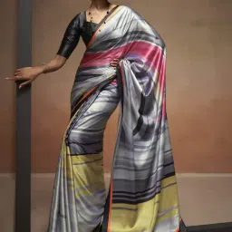 Elora Grey Striped Saree With Unstitched Blouse-image-82