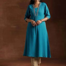 Libas Blue A-Line Embroidered Kurtas-picture-32