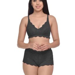 AROUSY Black Self Pattern Bra & Panty Set-picture-10