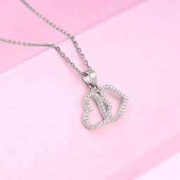 GIVA 92.5 Sterling Silver Dual Hearts Pendant with Link Chain-image-87