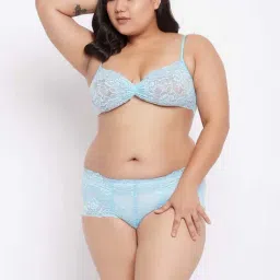Secrets By ZeroKaata Blue Lace Work Bra Panty Set-image-75