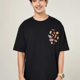 People By Pantaloons Black Cotton Regular Fit Printed T-Shirt-image-43