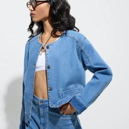 LOV by Westside Blue Cotton-Blend Denim Jacket-image-26