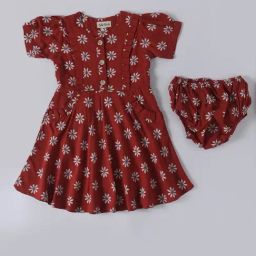 Bella Moda Kids Maroon Floral Print Fit & Flare Dress with Bloomers-image-101