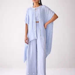Ancestry Blue Viscose Embellished Flare Sleeves Cape-picture-10