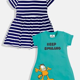 YK X Minute Mirth Girls Pack Of 2 Printed & Striped A-line Dresses-image-95