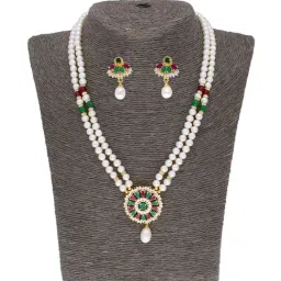 Sri Jagdamba Pearls Multicolored Gold Plated Necklace Set-image-61