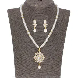 Sri Jagdamba Pearls White Pearl Gold Plated Necklace Set-image-59