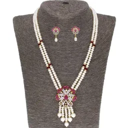 Sri Jagdamba Pearls Pink & White Pearl Gold Plated Necklace Set-image-69