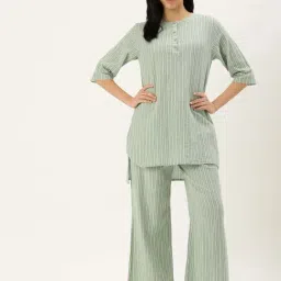 Clt.s Green Cotton Striped Kurti Palazzo Set-image-29