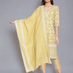 W Yellow and Ecru Printed Dupatta-picture-11
