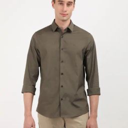 Calvin Klein Khaki Cotton Slim Fit Shirt-picture-21