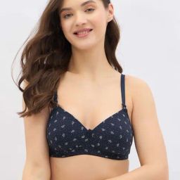 Clovia Navy Blue Regular Fit Printed Bra-image-97