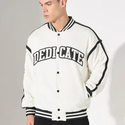 SHOWOFFFF White Cotton Printed Relaxed Fit Jacket-picture-3